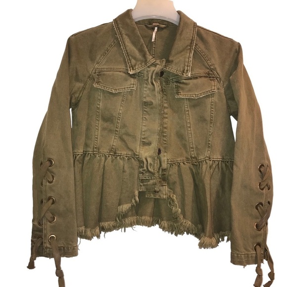 Free People Jacket Willow Spring Peplum Denim Womens Green Size XS - Picture 1 of 12